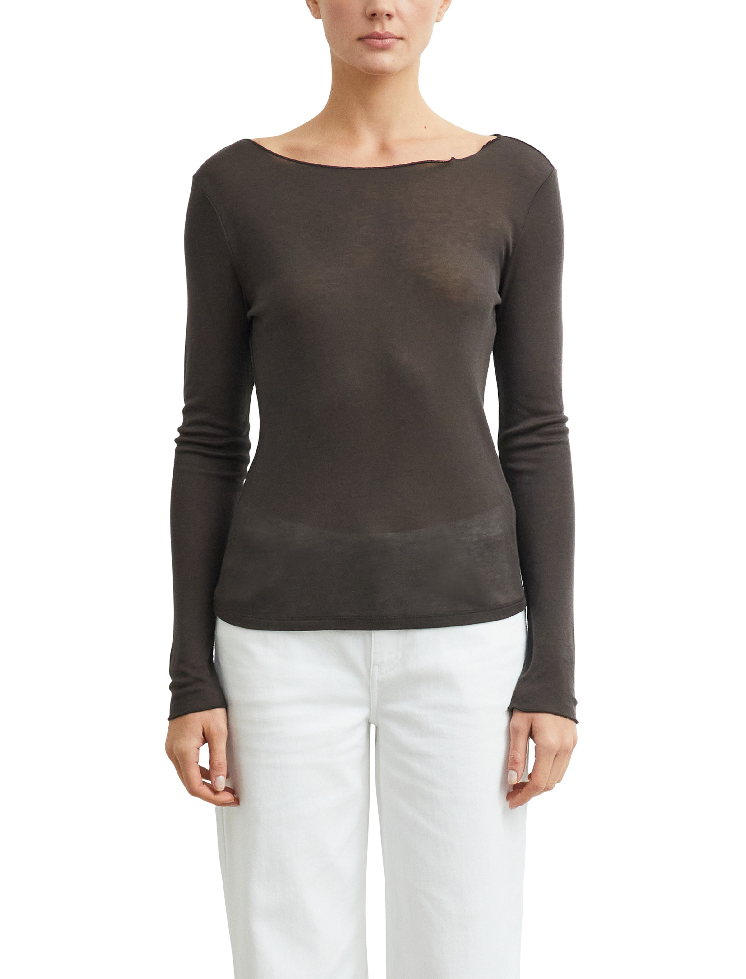 Comma Langarmshirt mit U-Boot-Ausschnitt / leicht transparent