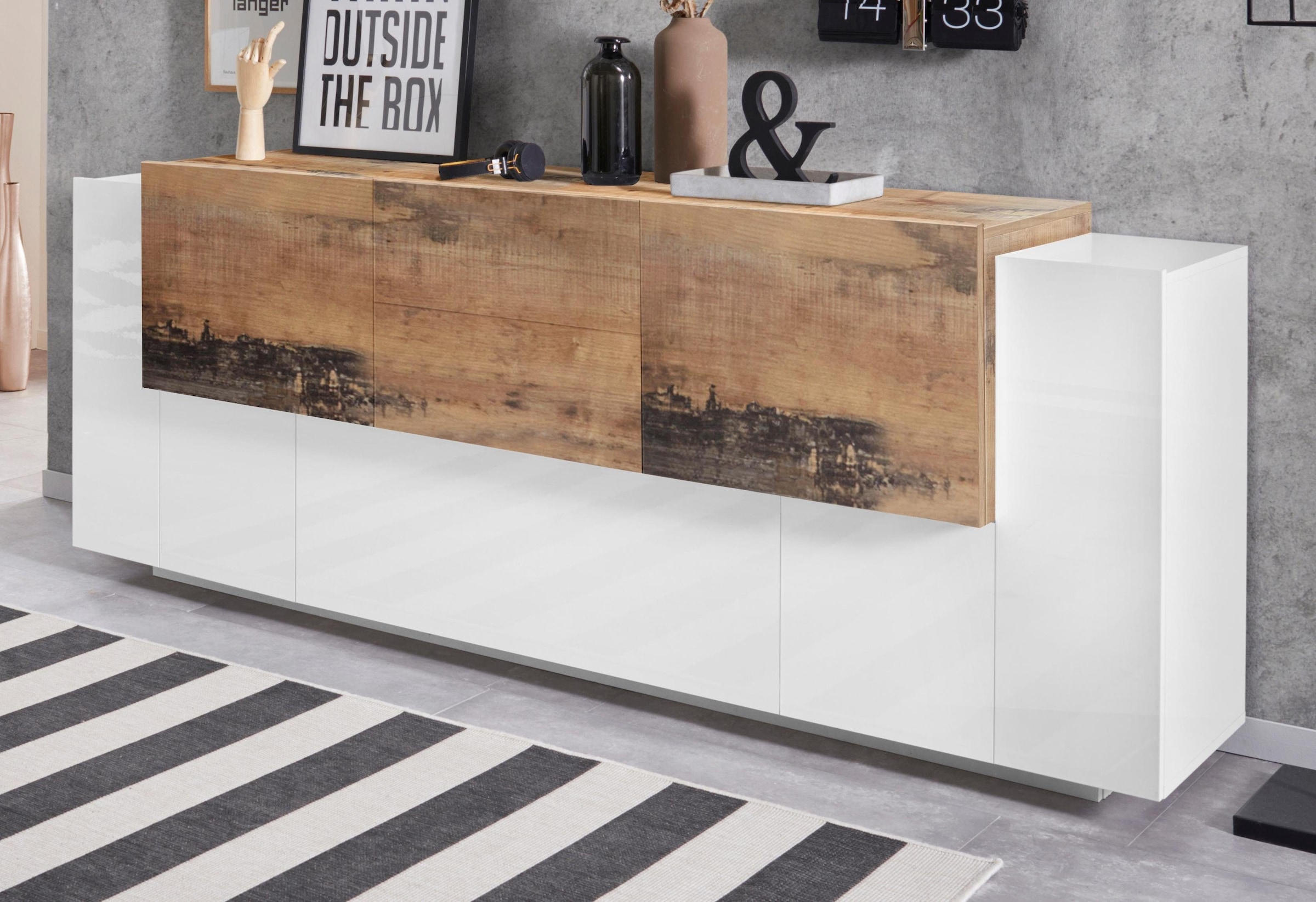 INOSIGN Sideboard »Coro, Kommode, Schrank, Kredenz, grifflos mit Einlegeböden«, 1 Klappe,4 Türen,2 Schubkästen Doppeltiefe, Breite 220