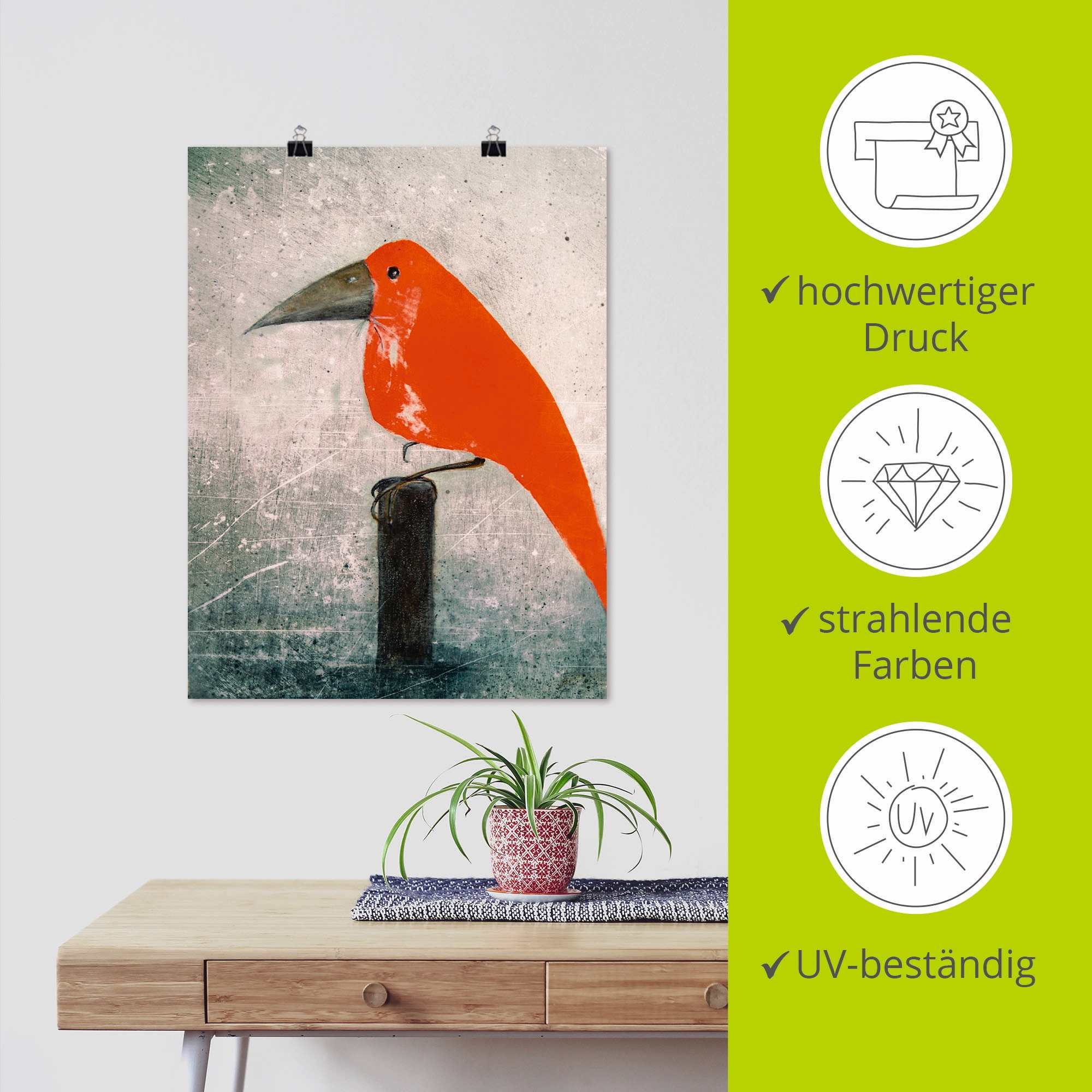 Artland Wandbild »Der Rote Vogel«, Vögel, (1 St.), als Leinwandbild, Poster in verschied. Größen