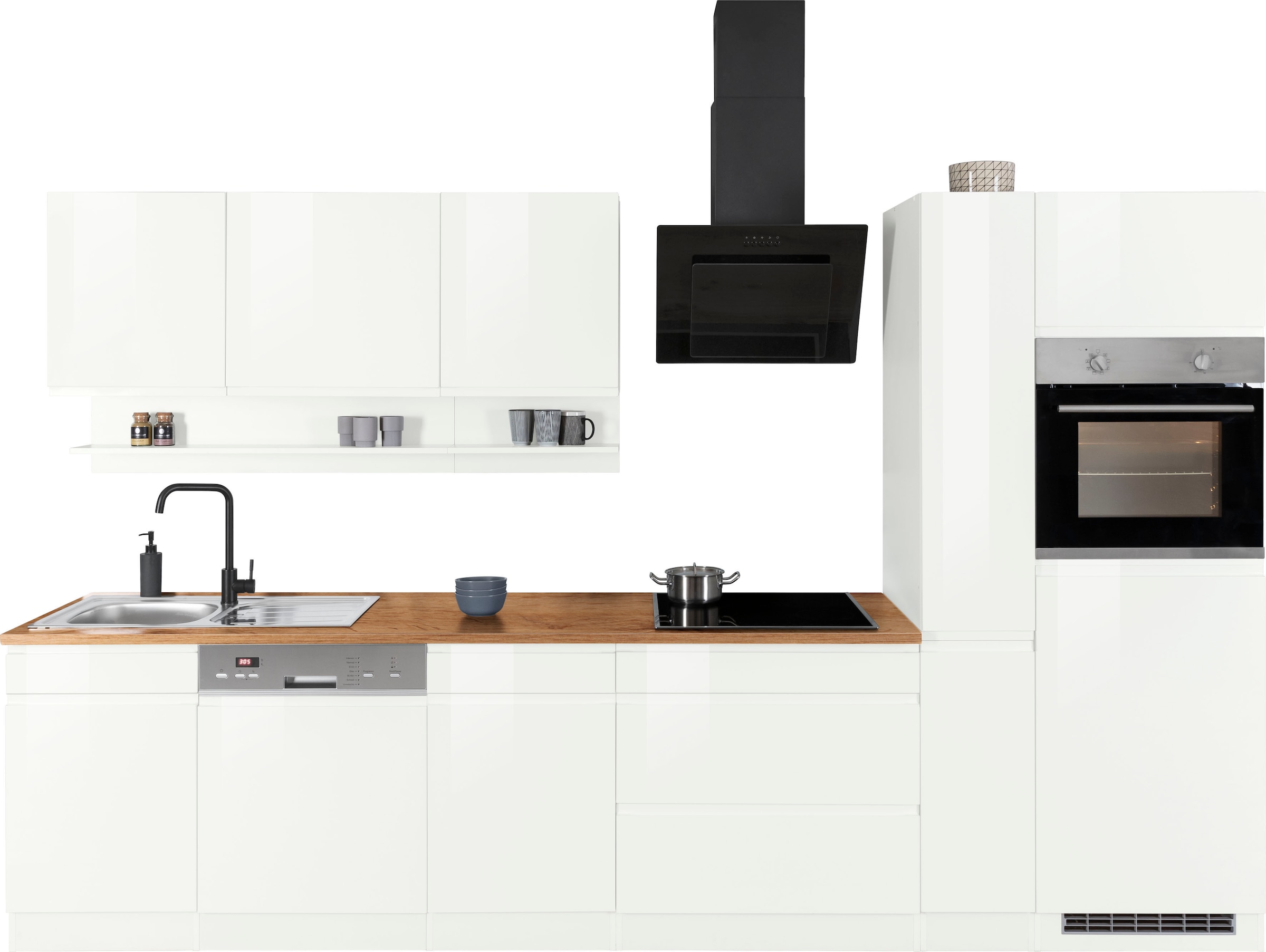 KOCHSTATION Küchenzeile »KS-Virginia,neu in verbesserter Ausführung« Arbeitsplatte 38 mm stark, Stauraum, Softclose,  Breite 330 cm, Soft-Close, ohne E-Geräte