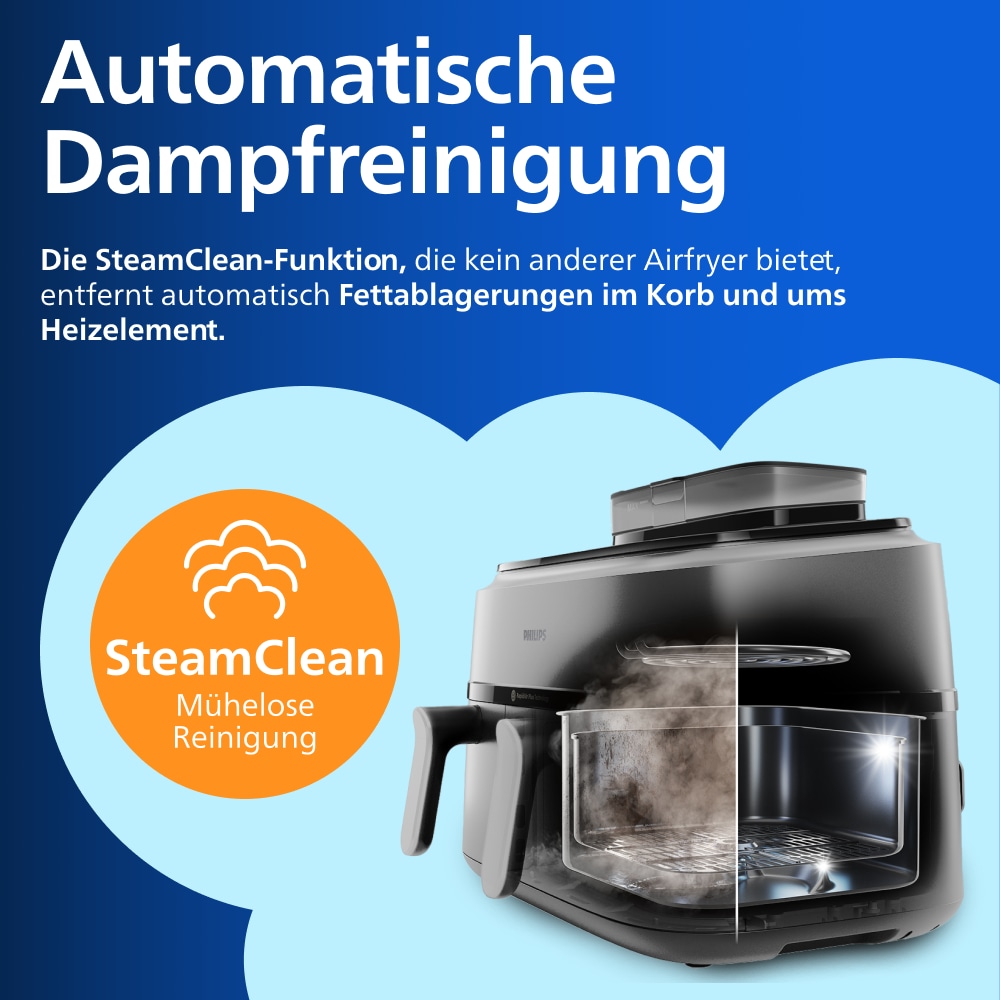 Philips Heißluftfritteuse »NA555/00 Steam Airfryer 5000 Series Dual Basket, 9L Kapazität (3L+6L)« 2750 W mit Dampfgar-Funktion; Silber/Edelstahl