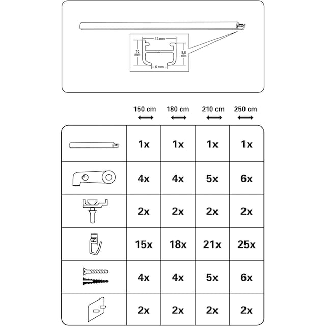 »Aluminiumschiene«, läufig kürzbar, 1- 1 Gardinenschiene GARDINIA läufig-läufig,