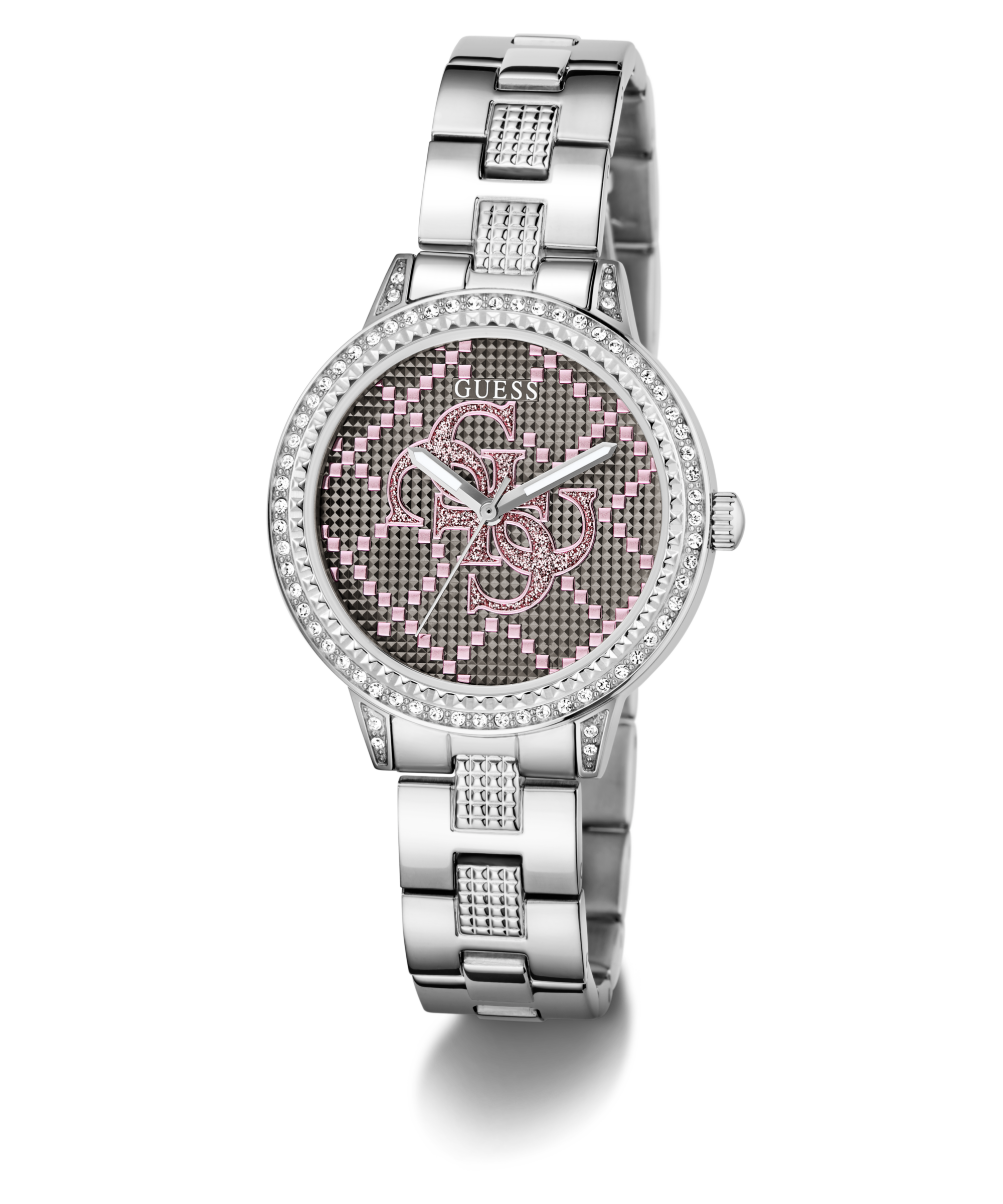 Guess Quarzuhr »G LACE« Armbanduhr, Damenuhr, Edelstahlarmband, Kristallsteine