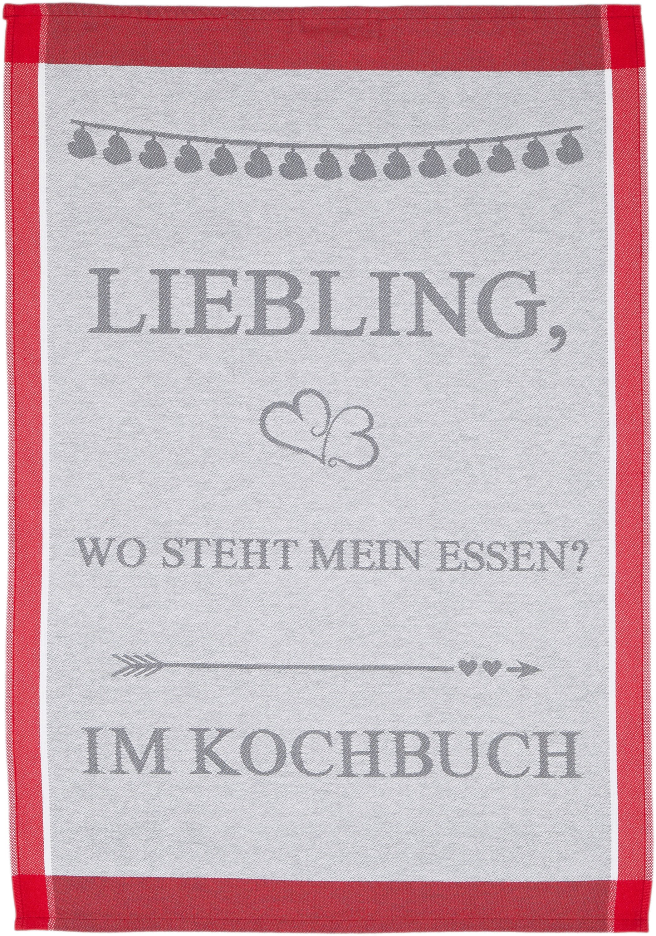 ROSS Geschirrtuch »Liebling, wo steht mein essen… im Kochbuch«, (Set, 3 tlg.), Sprüchetuch, aus 100% Baumwolle