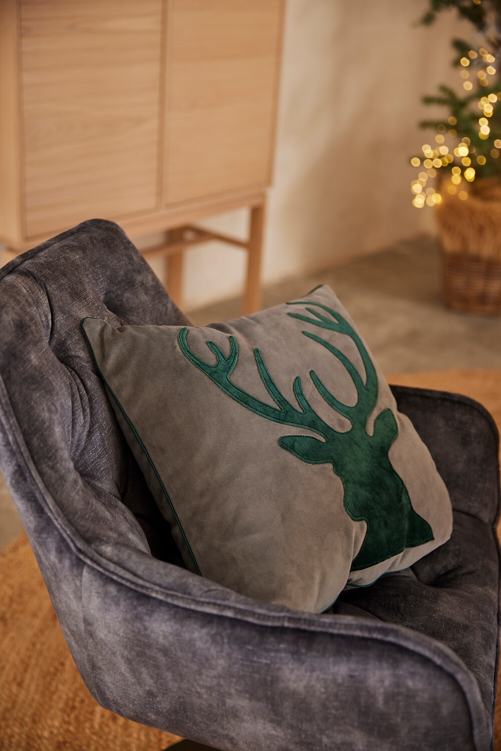 done.® Dekokissen »Oh Deer«, Kissenhülle aus Velourstoff, anthrazit