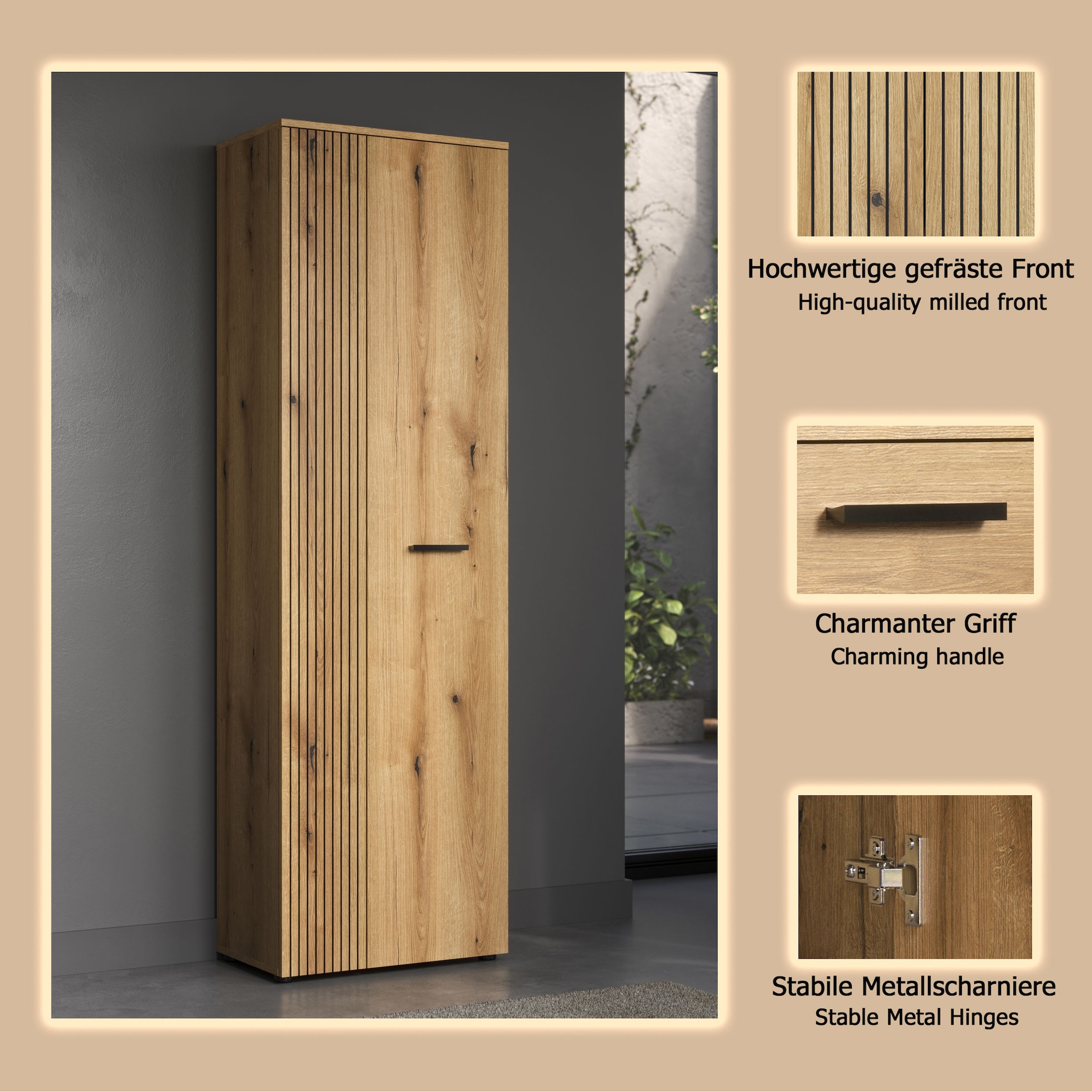 Home affaire Garderobenschrank »Amrum« 1 Stk. tlg. Garderobenschrank mit 2 Türen & 1 Kleiderstange – (B/T/H) 60/36/196 cm