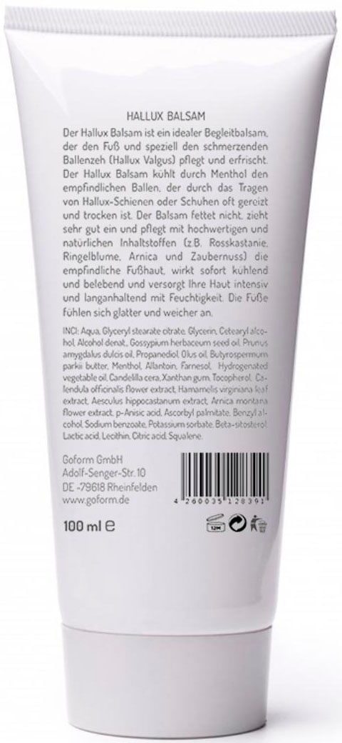 Fußgut Fußcreme »Hallux Balsam mit natürlichen Inhaltsstoffen, pflegt und erfrischt«, wirkt kühlend, fettet nicht, für den schmerzenden Ballenzeh