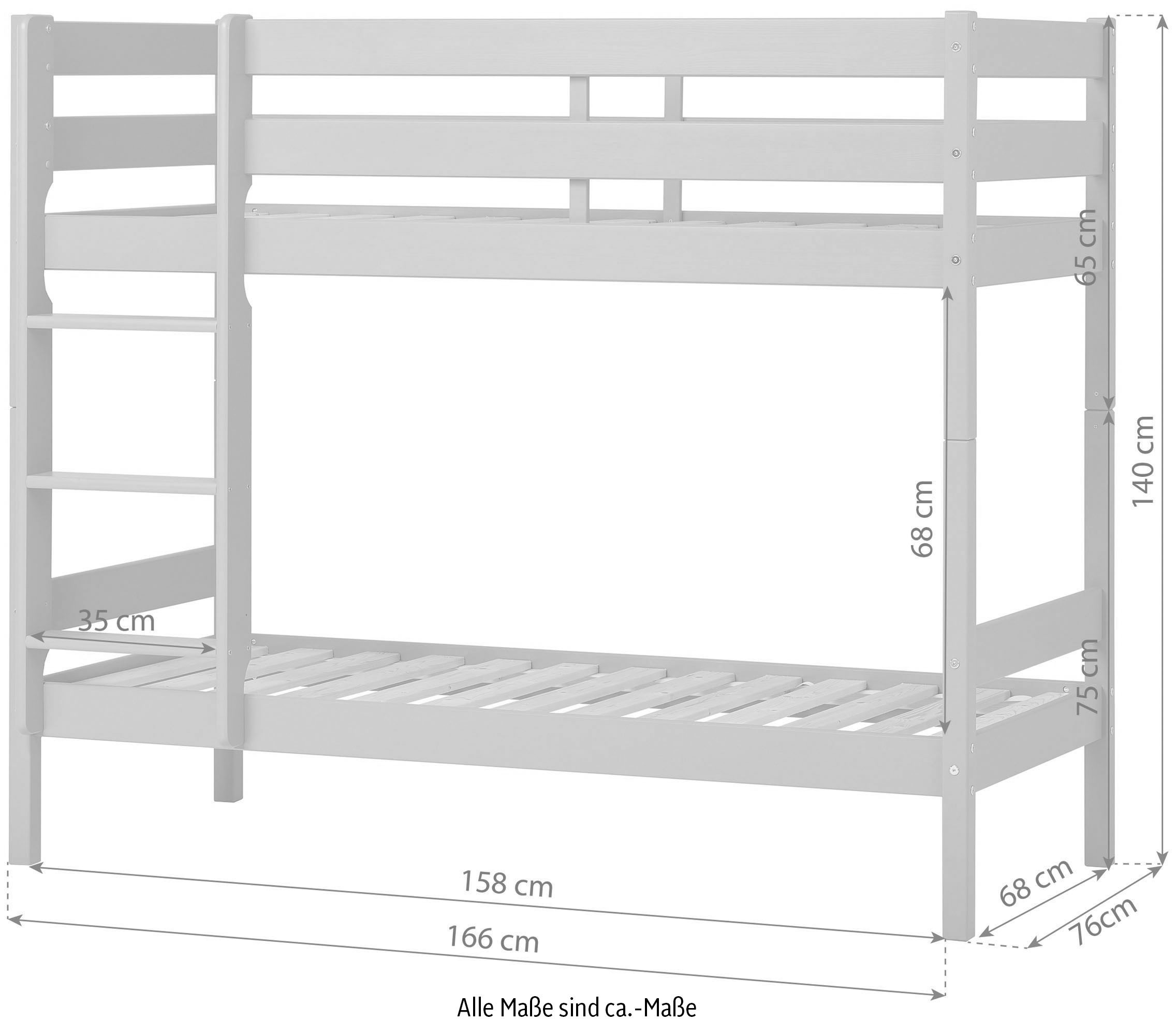 Hoppekids Etagenbett »ECO Comfort Kinderbett 90x200 oder 70x160 aus Massivholz in 4 Farben« TÜV, FSC und Nordisches Umweltzeichen – wahlweise mit Matratzen