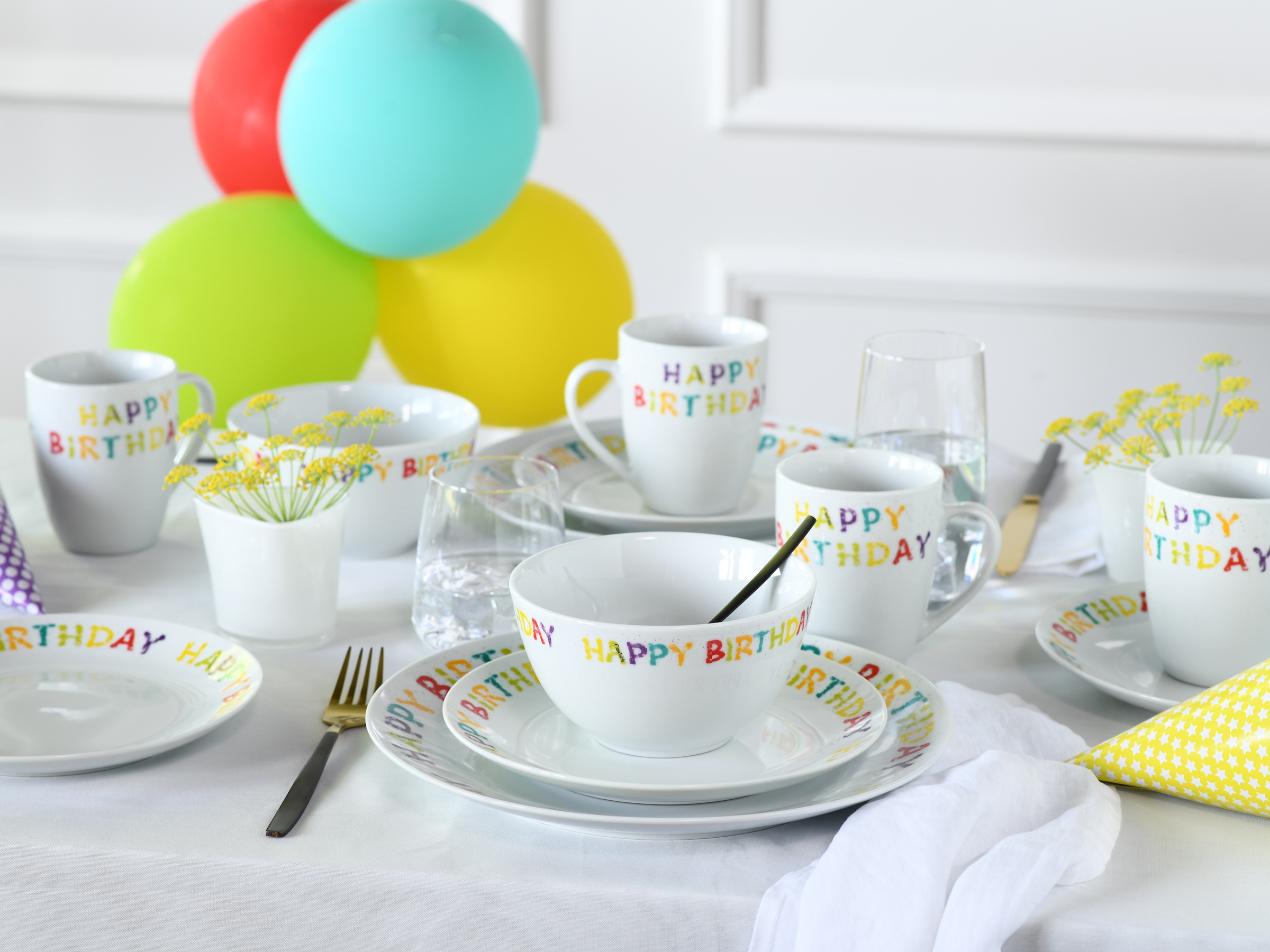 CreaTable Kombiservice »Happy Birthday, Kombi-Service 20-tlg.« Fröhliches buntes Geschirr, Für alle Geburtstagsfeierlichkeiten