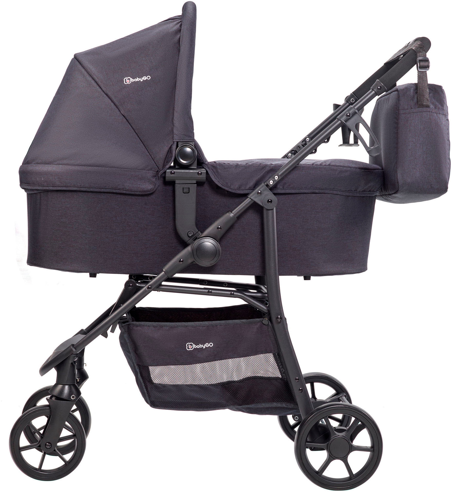 BabyGo Kombi-Kinderwagen »Style - 3in1, schwarz«, inkl. Babyschale mit Adaptern u. Wickeltasche