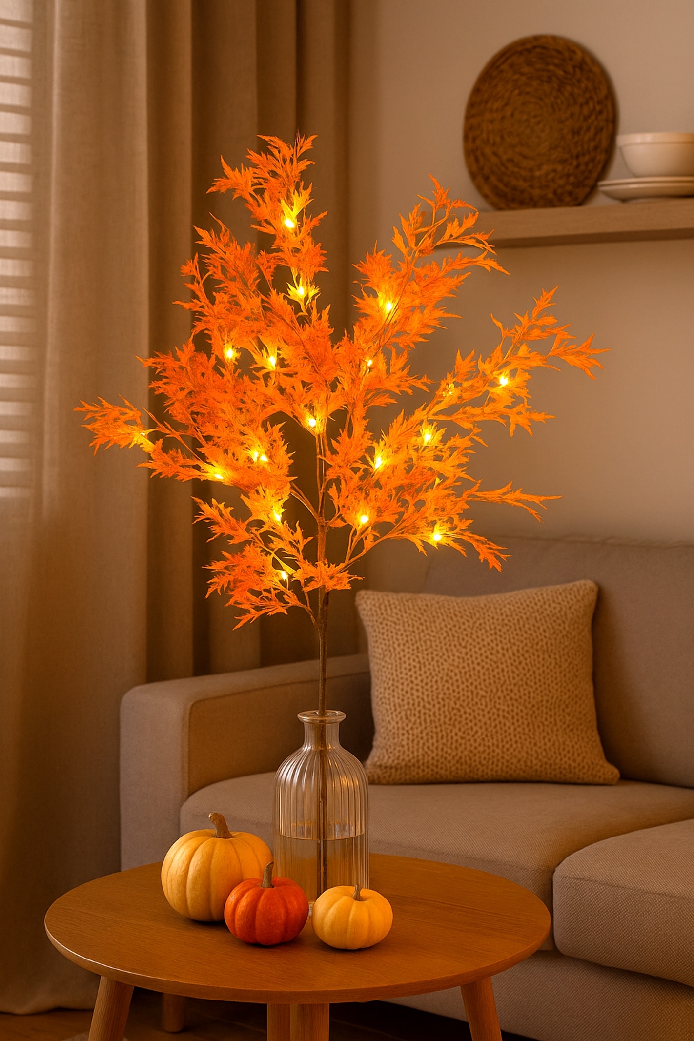 I.GE.A. Kunstzweig »LED-Dekozweig Ahorn« Batteriebetrieben Zweig mit Timer Warmweiß Herbstliche Kunstblume