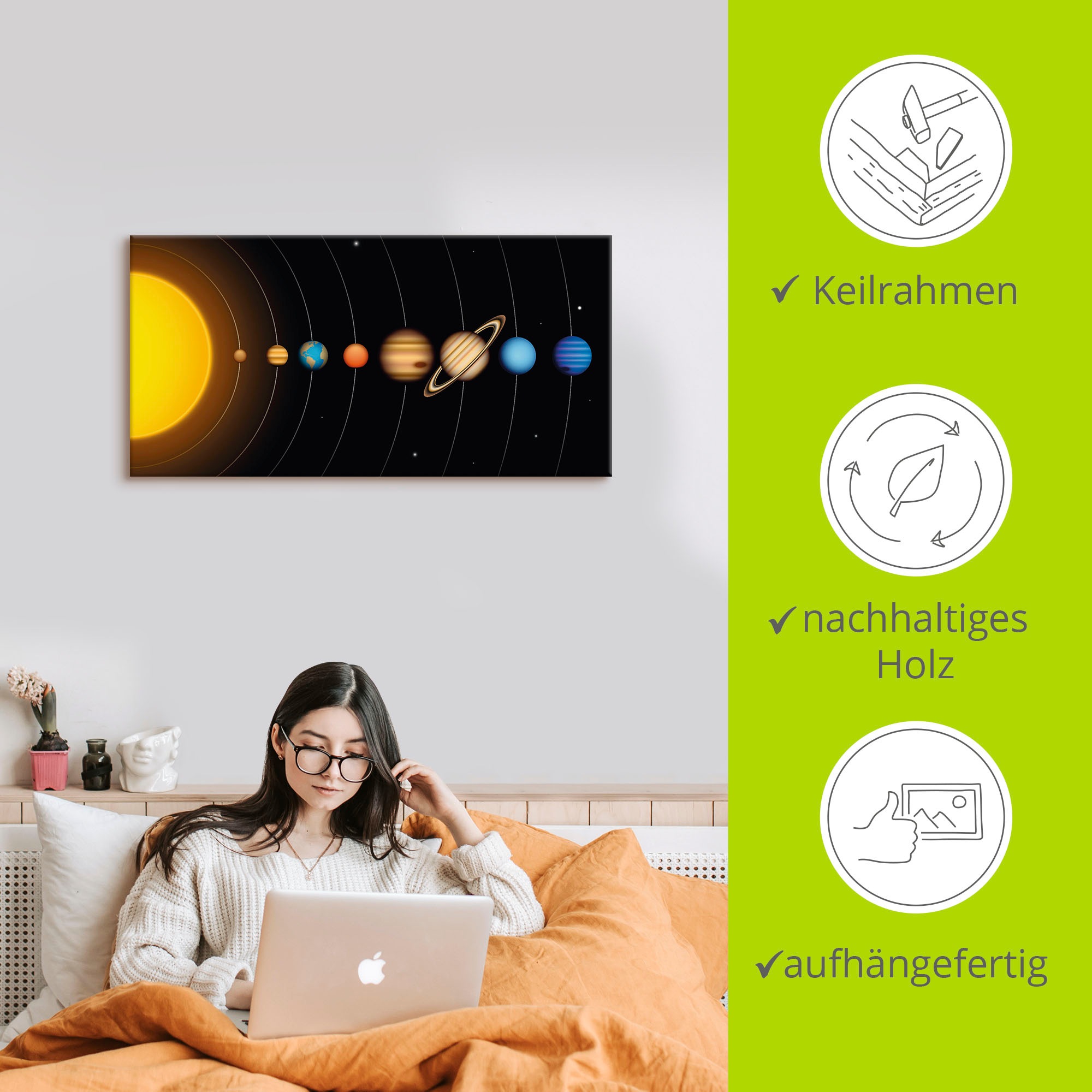 Artland Wandbild »Vector Sonnensystem mit Planeten«, Sonnensystem, (1 St.), als Alubild, Outdoorbild, Leinwandbild, Poster, Wandaufkleber