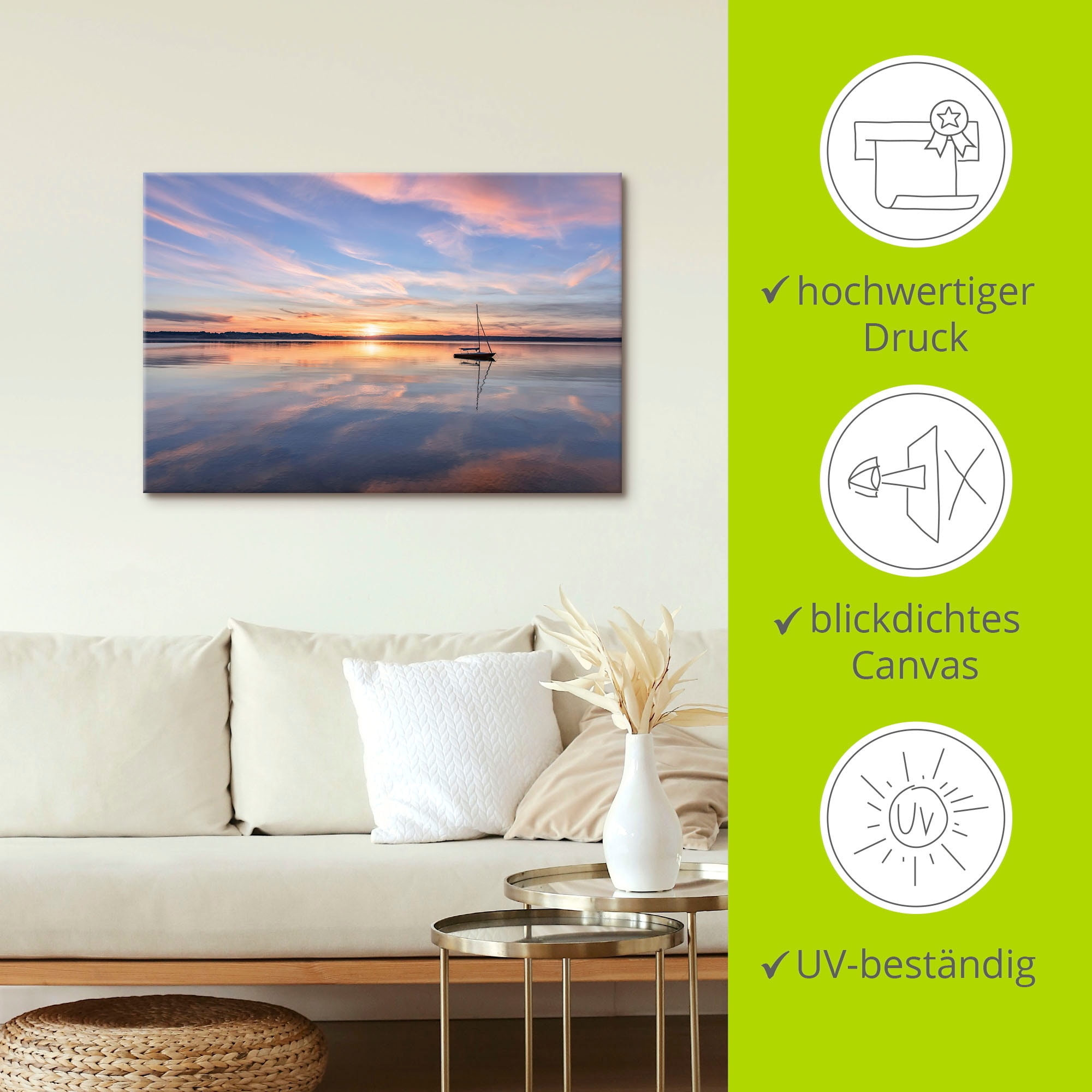 Artland Wandbild »Sonnenuntergang am Starnberger See II«, Bilder vom Sonnenuntergang & -aufgang, (1 St.), in vielen Größen & Produktarten