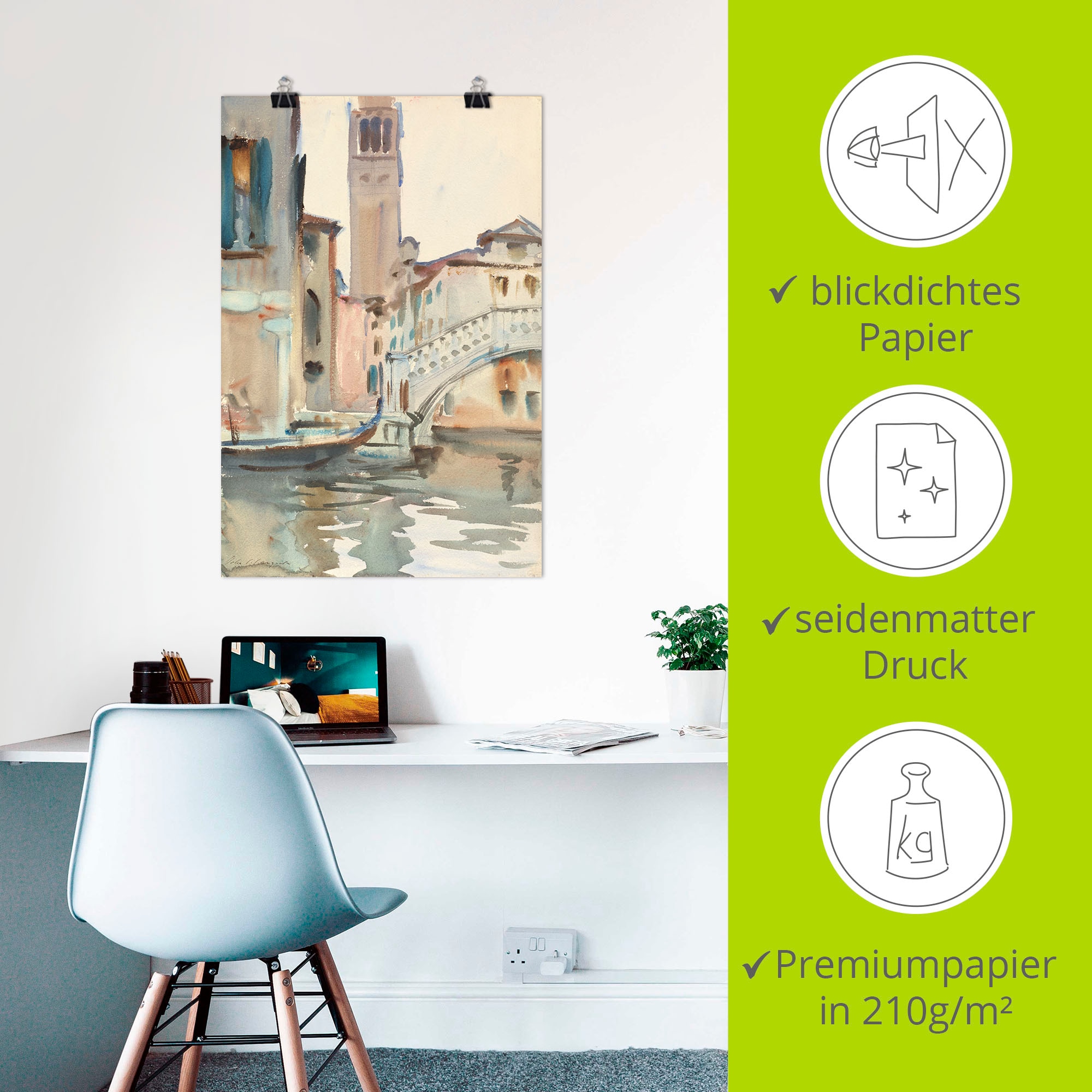 Artland Wandbild »Eine Brücke und Campanile, Venedig.«, Venedig, (1 St.), als Leinwandbild, Poster in verschied. Größen