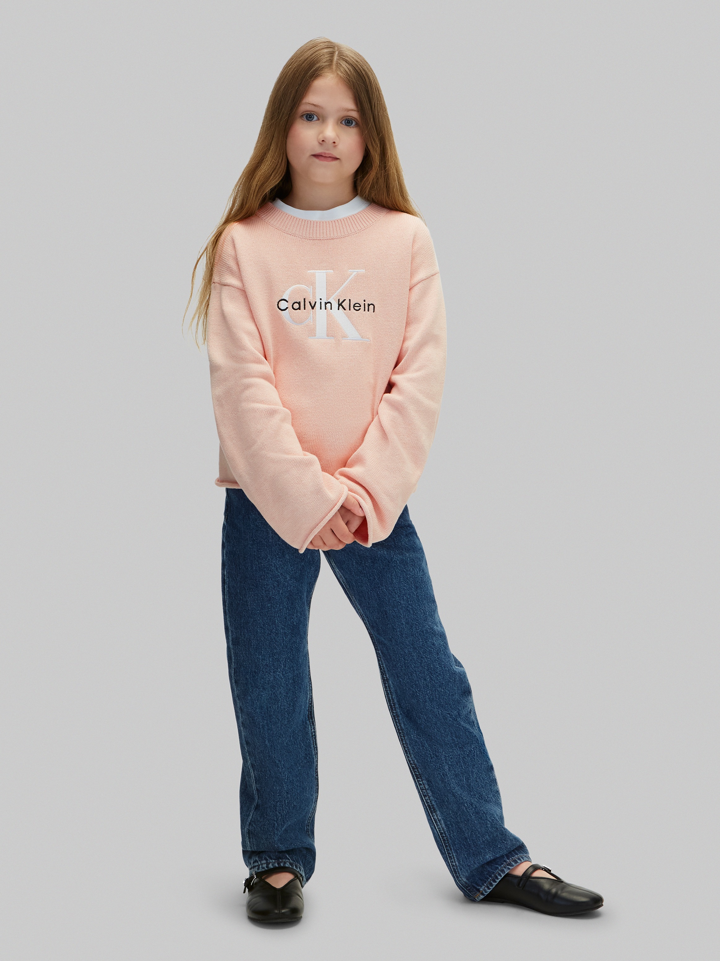 Calvin Klein Jeans Strickpullover Rundhalsausschnitt, Regular Fit, große Stickerei