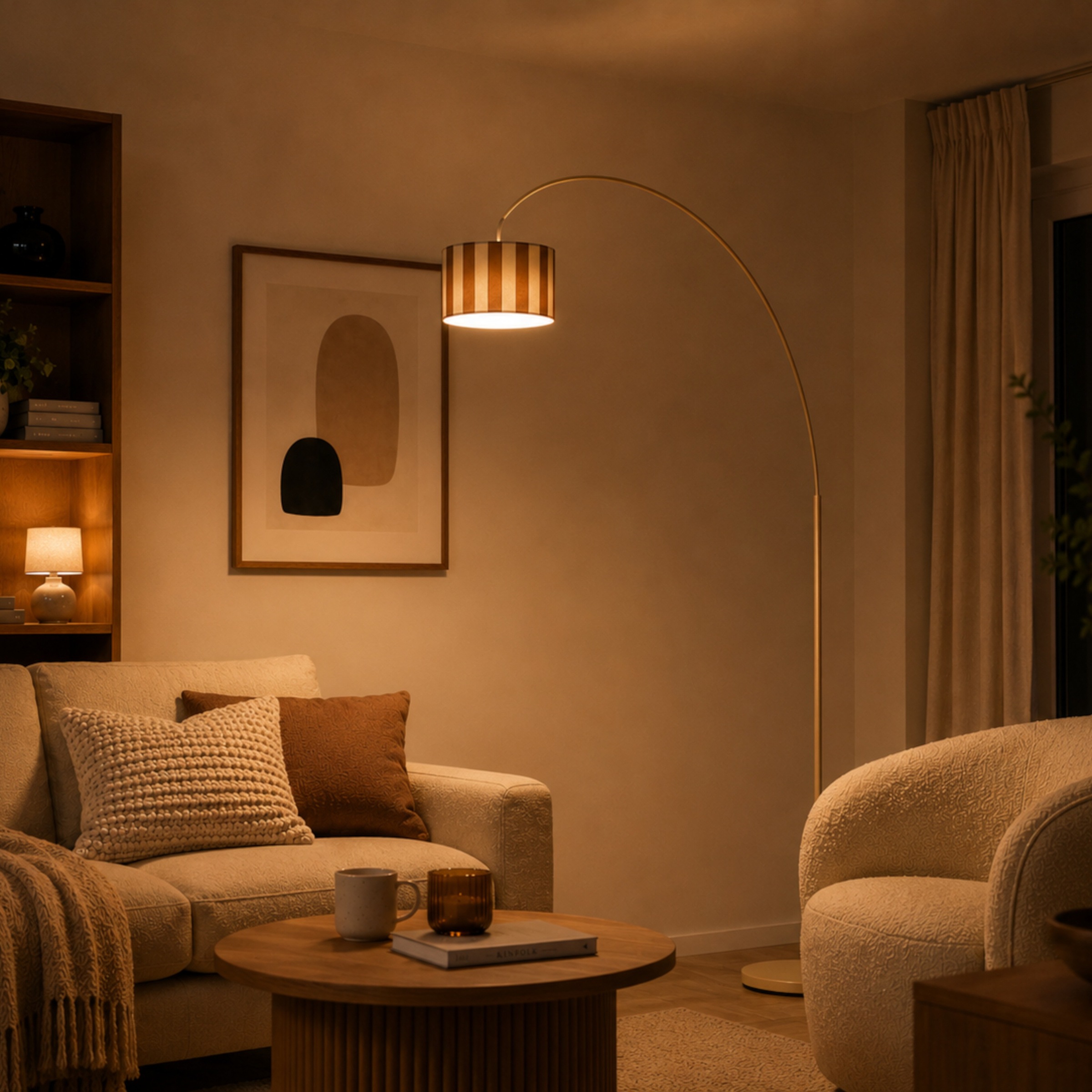 OTTO home Stehlampe »Stellan« E27 1 Stk. Bogenlampe Textilschirm Stoff Ø 36cm, E27, Fußschalter, Bogenleuchte