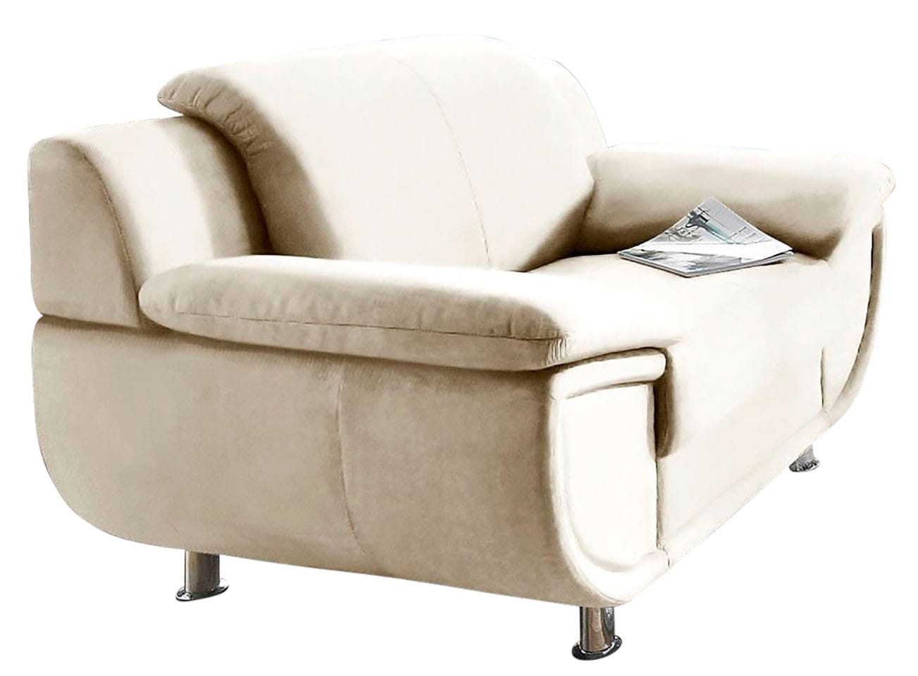 TRENDMANUFAKTUR Sessel »Rondo, Breite 121 cm, breite Armlehnen, Füße chromfarben«, Big-Sessel wahlweise mit Federkern, bequem