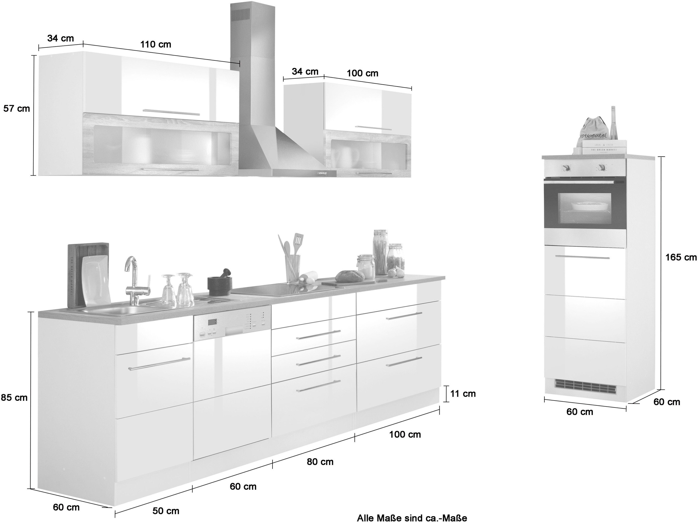 KOCHSTATION Küchenzeile »KS-Wien« Breite 350 cm, wahlweise mit E-Geräten und Induktion