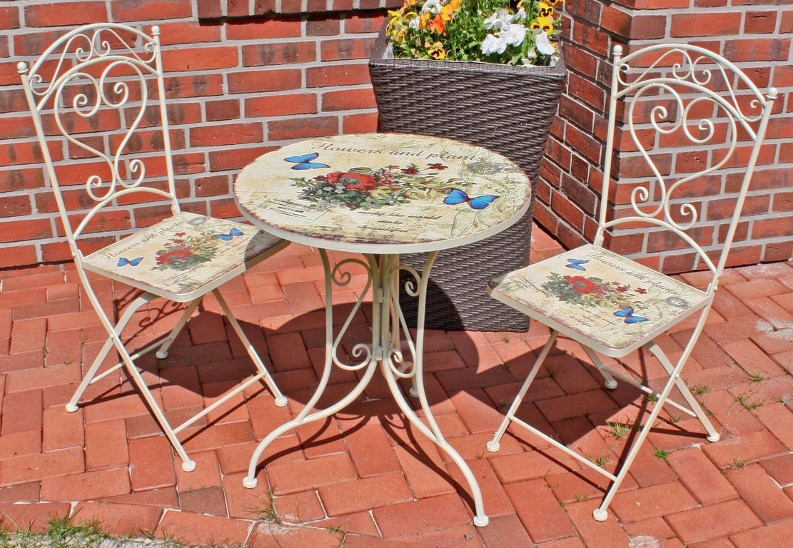 Garden Pleasure Garten-Essgruppe »FLORAL«, 3-tlg., 2 Stühle, Tisch Ø 60 cm, Stahl, weiß kaufen