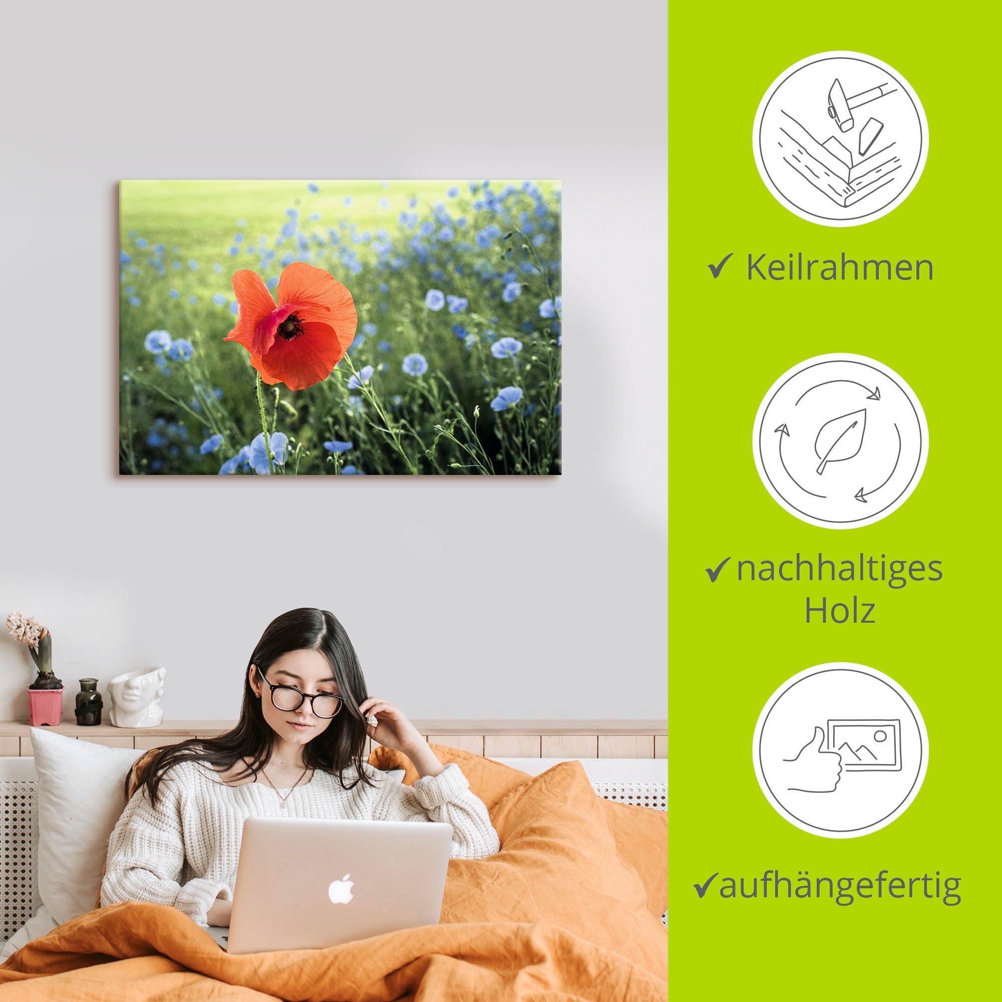 Artland Leinwandbild »Mohnblüte III«, Blumenbilder, (1 St.), auf Keilrahmen gespannt