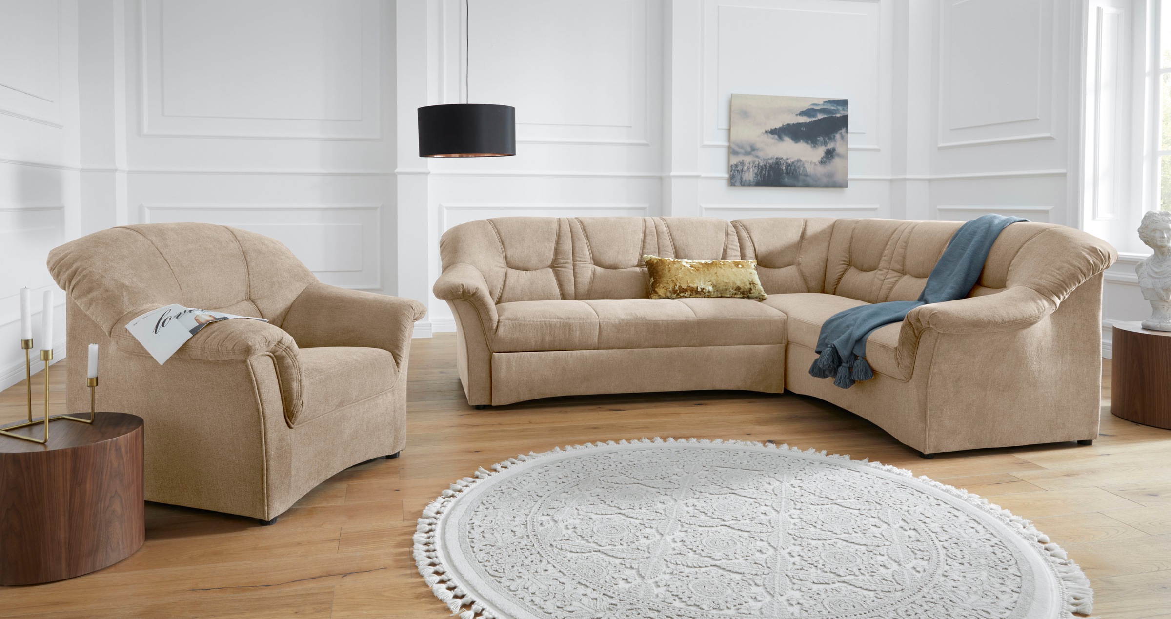 DOMO collection Ecksofa »Sarafina zeitlos und komfortabel, optional mit Federkern, L-Form«, wahlweise mit Bettfunktion