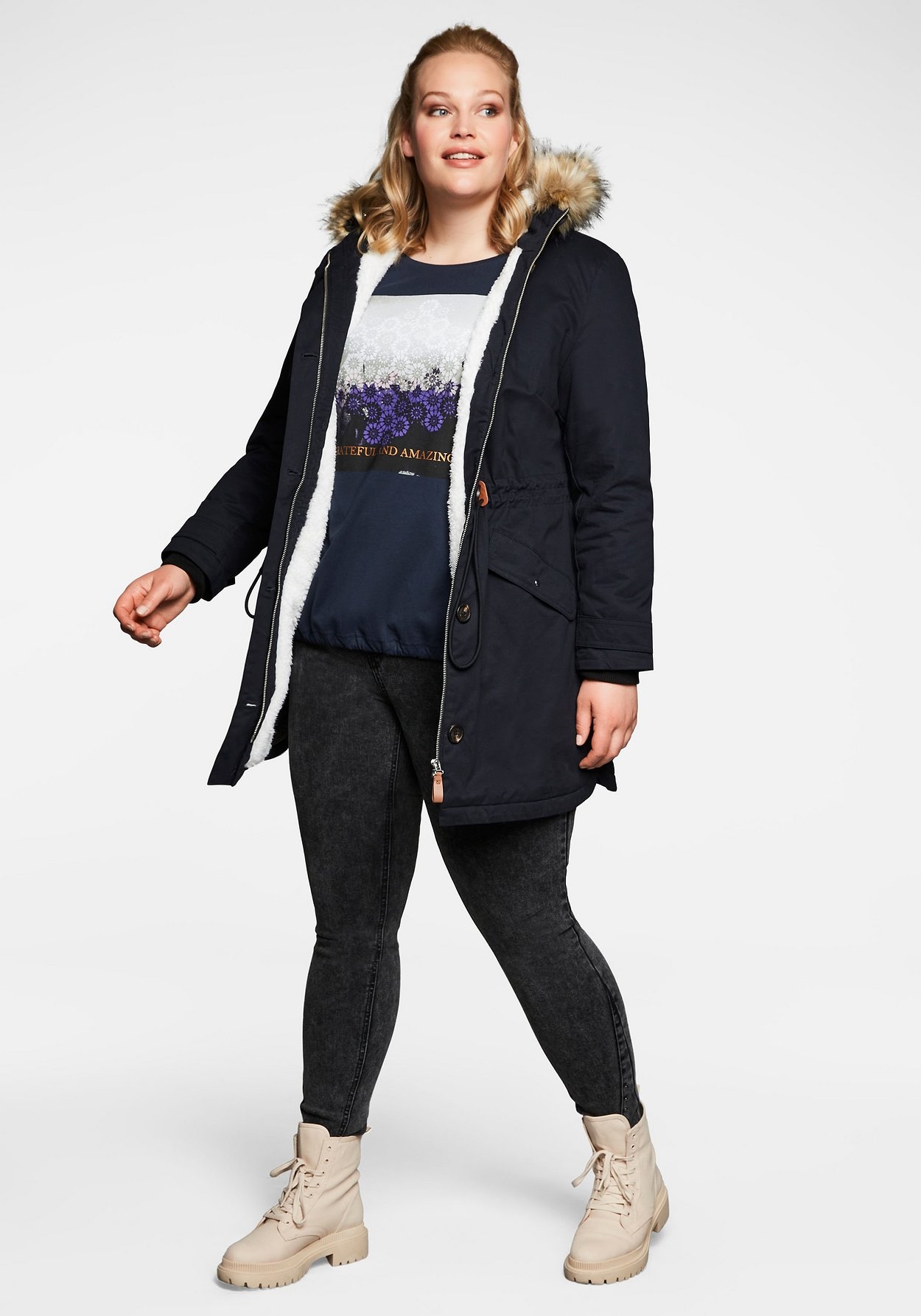 Sheego Parka »Parka aus Baumwolle, mit Teddyfutter«