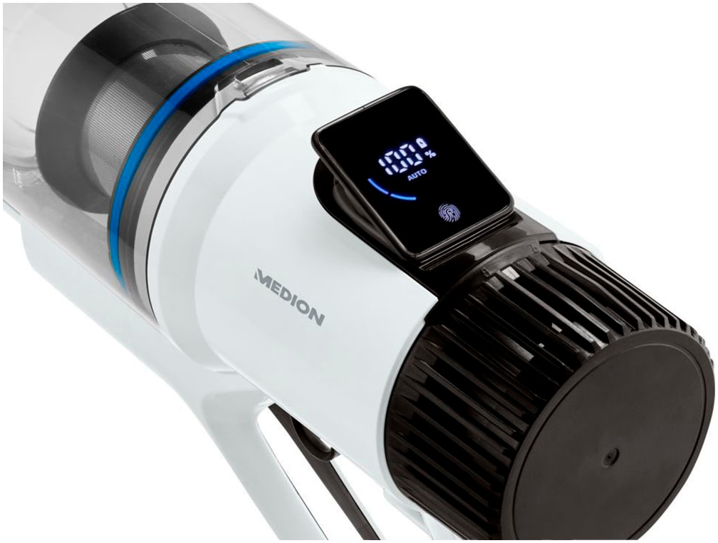 Medion® Akku-Stielstaubsauger »P350 W (MD 12049), beutellose Zyklon-Technologie, 24 kPa Saugleistung«, HEPA 13 Filter, LED-Touch-Display, Staubsensor, integriertes Zubehör